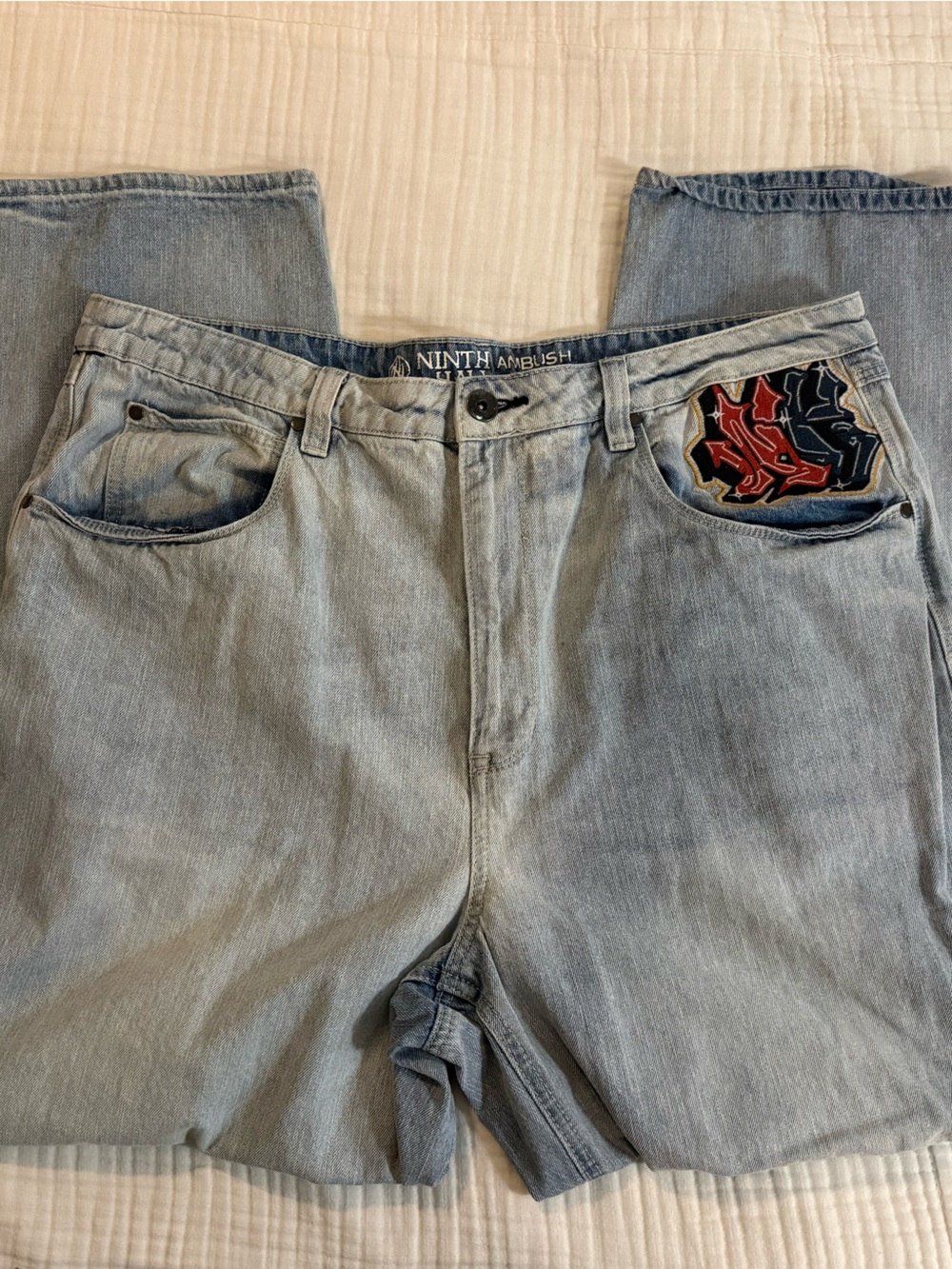 Light Wash Ninth Hall Embroidered Back-Pocket Men’s Jeans - Picture 2 of 4